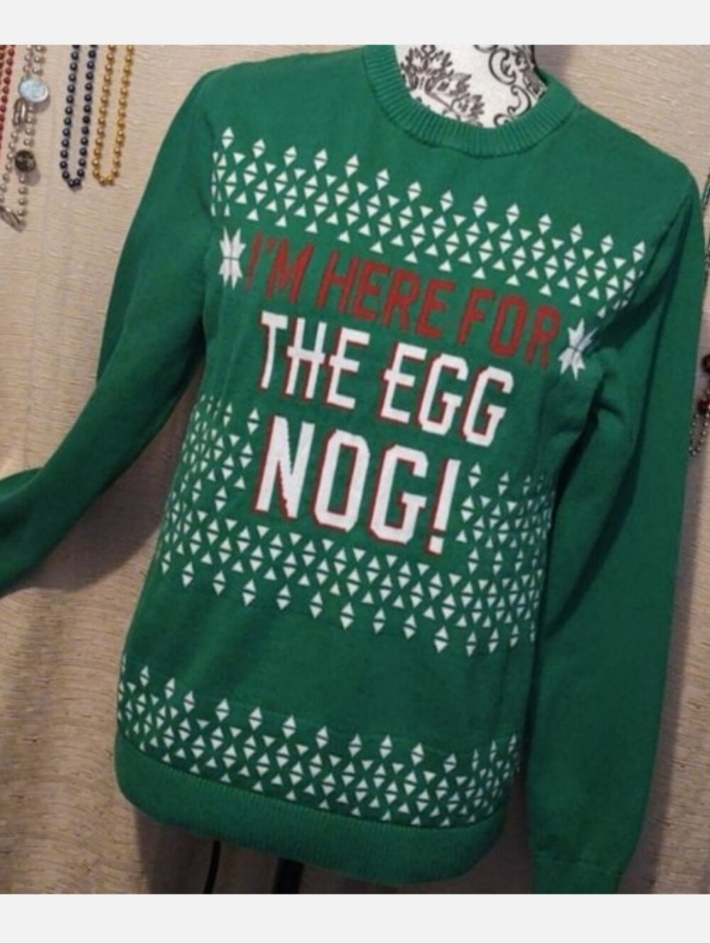 I'M HERE FOR THE EGGNOG Christmas Sweater Green Small Mossimo Supply